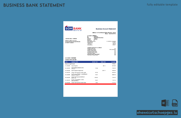 Beispiel eines Kontoauszugs der Somali Sombank Bank (Word- und PDF-Datei)